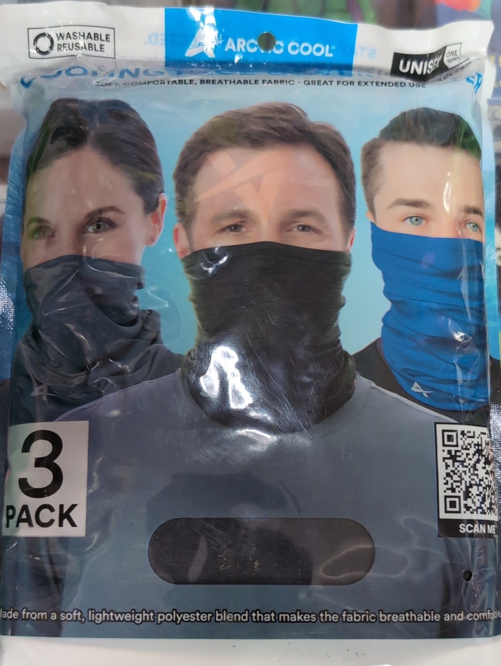 Arcot Cool Men’s Neck Gaiter - Black, Charcoal, Blue - 3 Pack